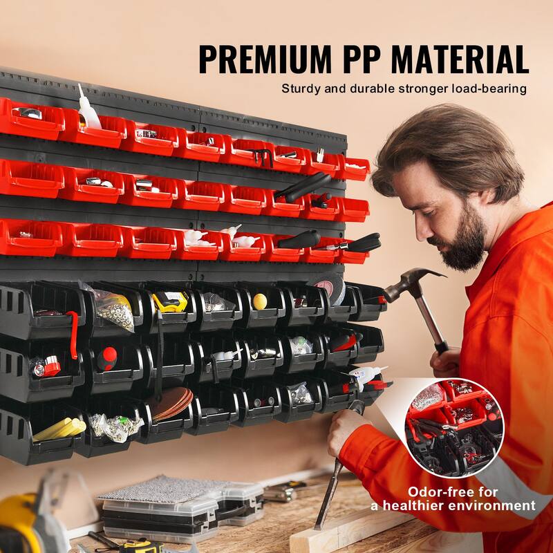 Plastic Wall Mounted 48 Bin Parts Rack Organizer with Wall Panels Perfect for Any Room - 37.40" x 21.34" x 6.77"