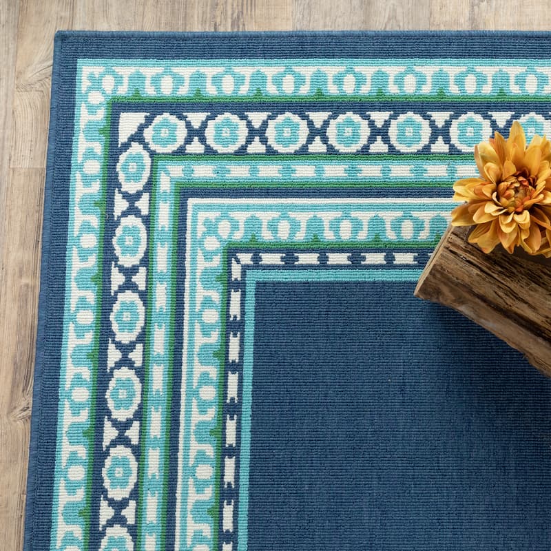 Style Haven Martinque Green Bordered Navy Indoor/ Outdoor Area Rug~