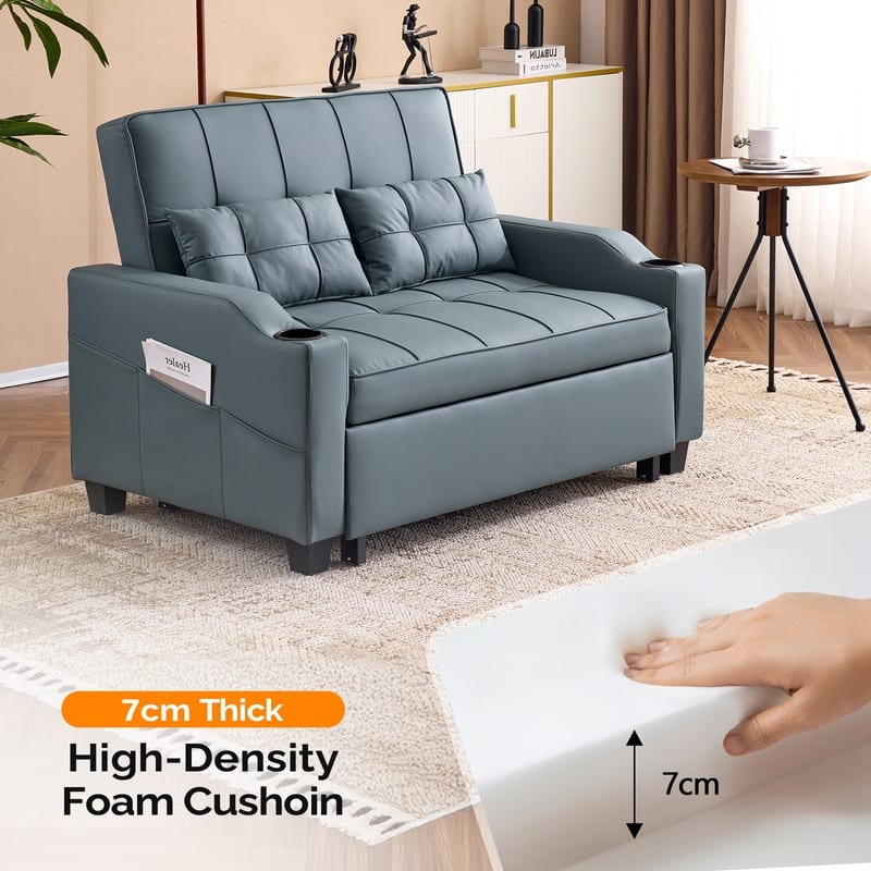 Upholstered Cat's Claw Leather Convertible Reclining Sleeper Sofa Bed With Cushions For Small Spaces