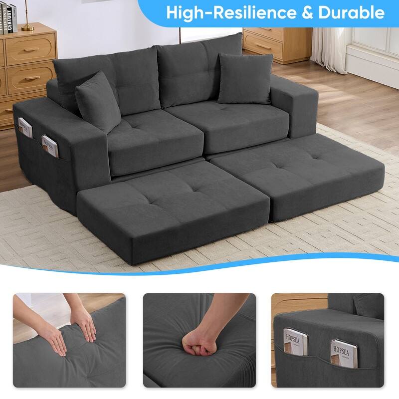 Mixoy 6-PCS Double Deep Seat Modular Sectional Sofa,Free Combinations Modern Chenille Sleeper Sofa Bed,No Assembly Required