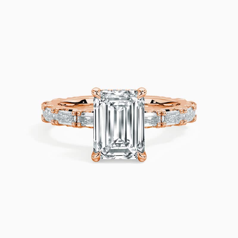 Auriya 14kt Rose Gold Lab Grown Emerald Diamond Engagement Ring with East-West Emerald Cut Diamond Accent (F-G, VS) - 4.5 - 2.00 ct. center