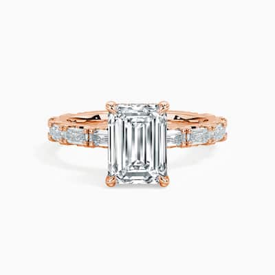 Auriya 14kt Rose Gold Lab Grown Emerald Diamond Engagement Ring with East-West Emerald Cut Diamond Accent (F-G, VS)