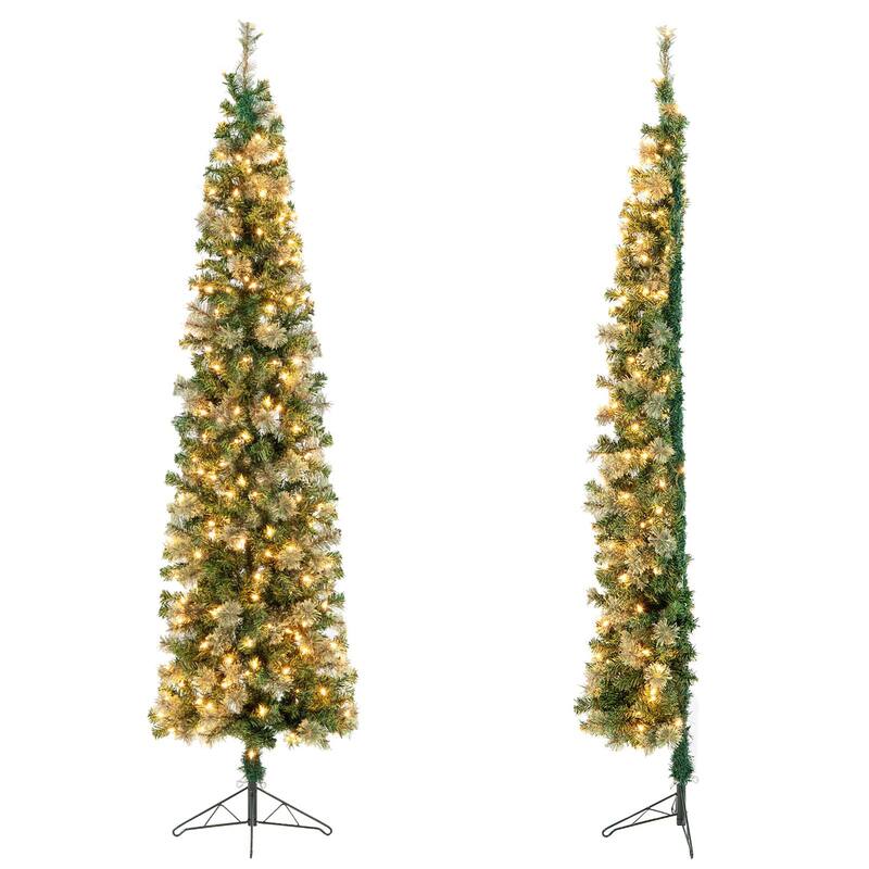 Costway 7ft Pre-lit PVC Artificial & Pine Needles Half Christmas Tree