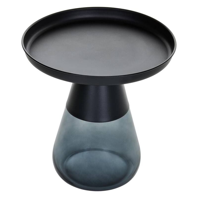 Nesting Table - Matte Black Tray Top with Smoky Glass Base - 19x20