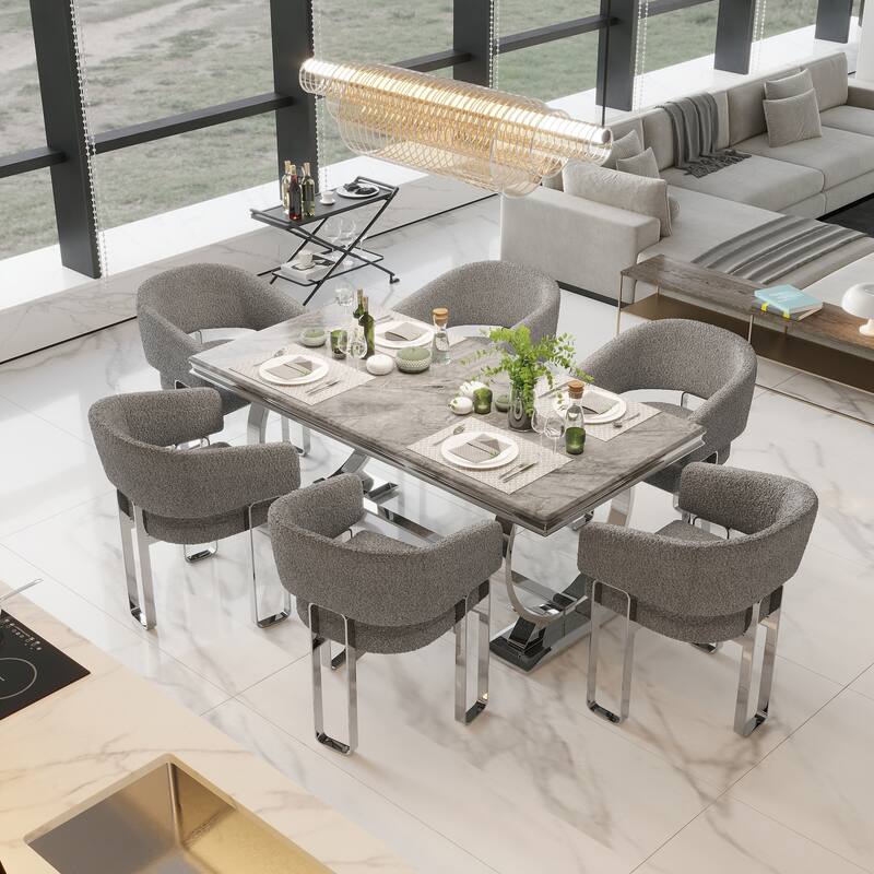 Luxurious Dining Room Table Set with Velvet Dining Chairs