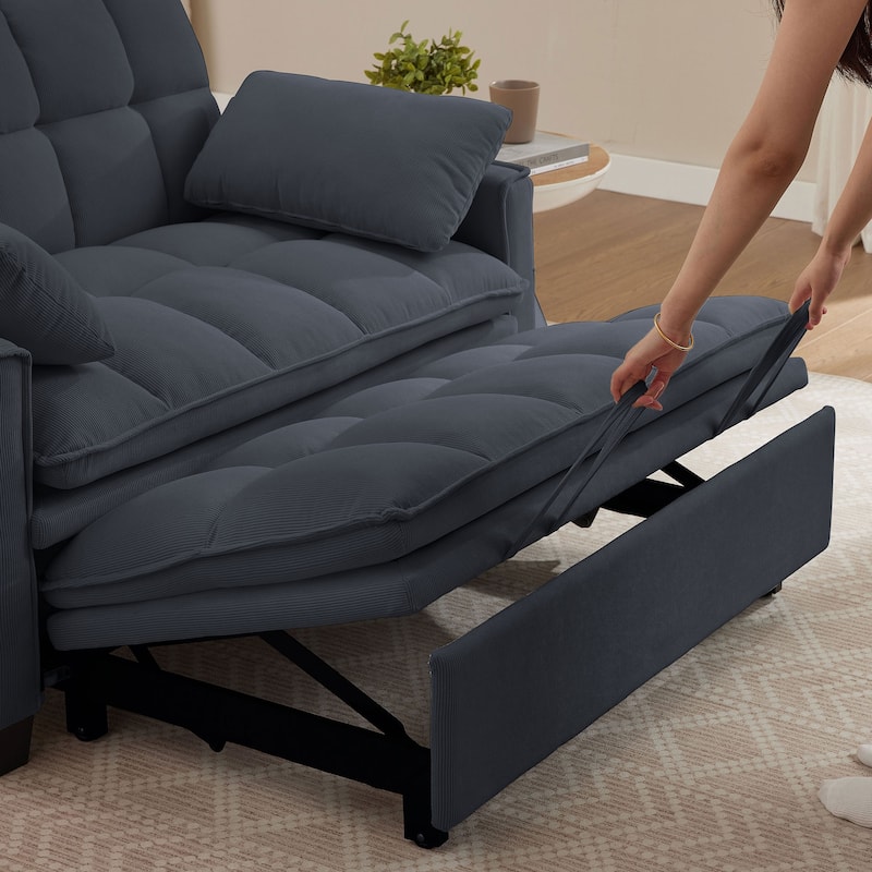 48.03" Pin Striped Fabric 3 in 1 Convertible 2 Seater Sleeper Sofa Bed