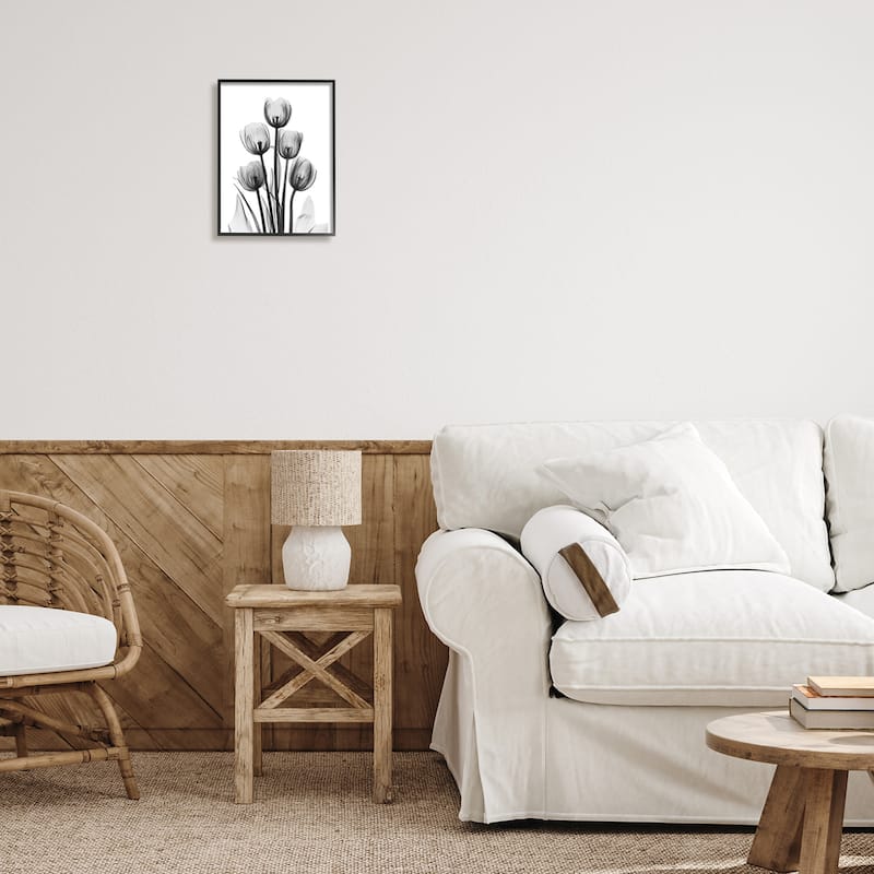 Stupell Abstract Flower Silhouette Monochrome Tulips Design Framed Wall Art - White