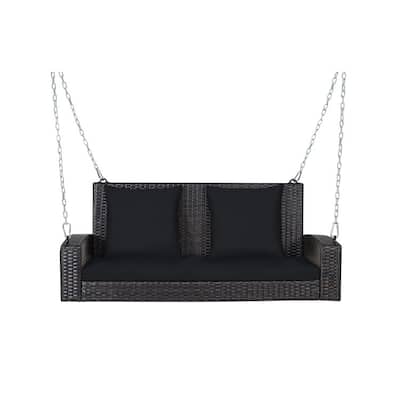 2-Person Wicker Hanging Porch Swing with 2 Back Cushions and 1 Seat Cushion - 50" x 22" x 20.5" (L x W x H)