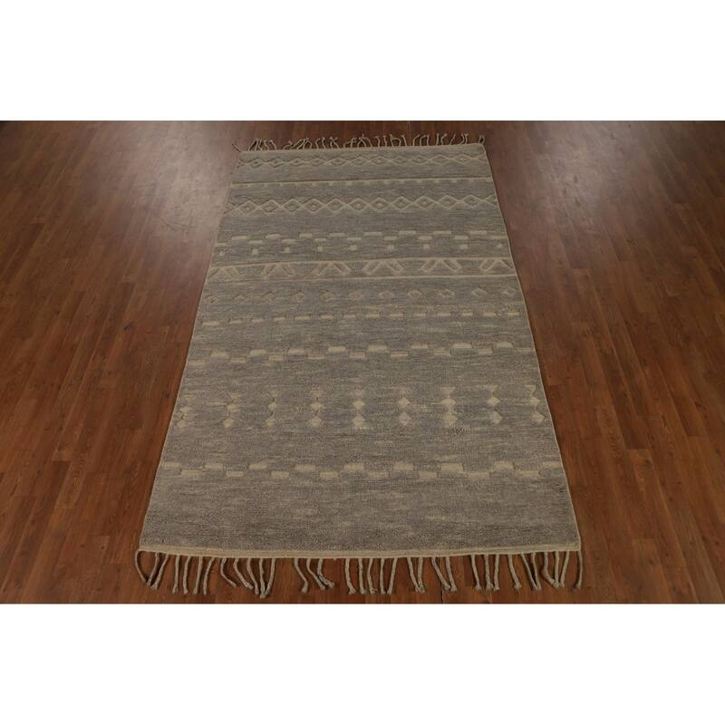 Gray Moroccan Oriental Area Rug Hand-Knotted Wool Carpet - 5'8" x 8'3"