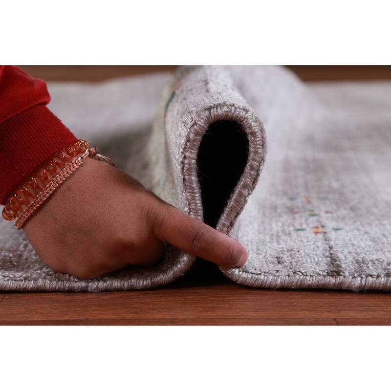 Hand Knotted Oriental 100% Wool Carpet Tribal Stripe Greys & Charcoal Gabbeh Area Rug - 9' 11'' X 7' 9''