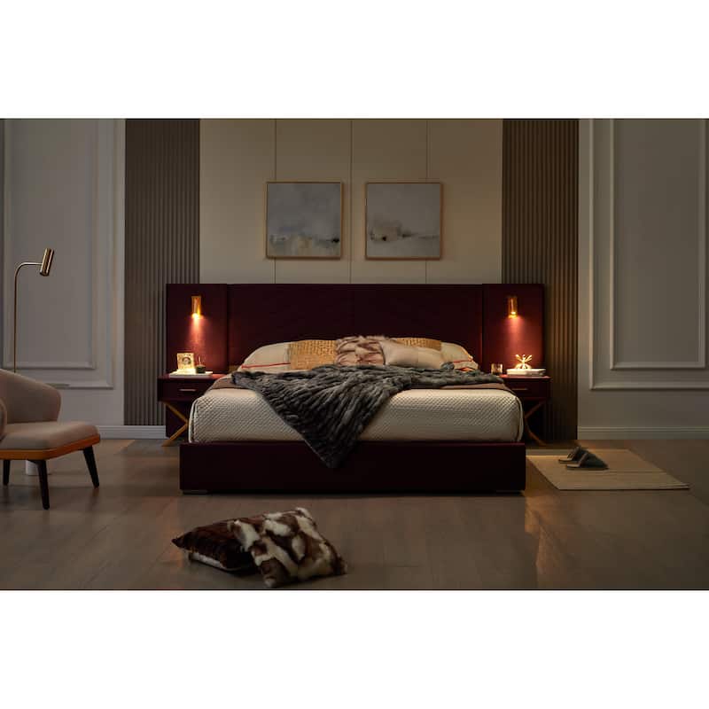 Queen Velvet Bed Frame with Wingback Headboard, No Box Spring Needed, Easy Assembly