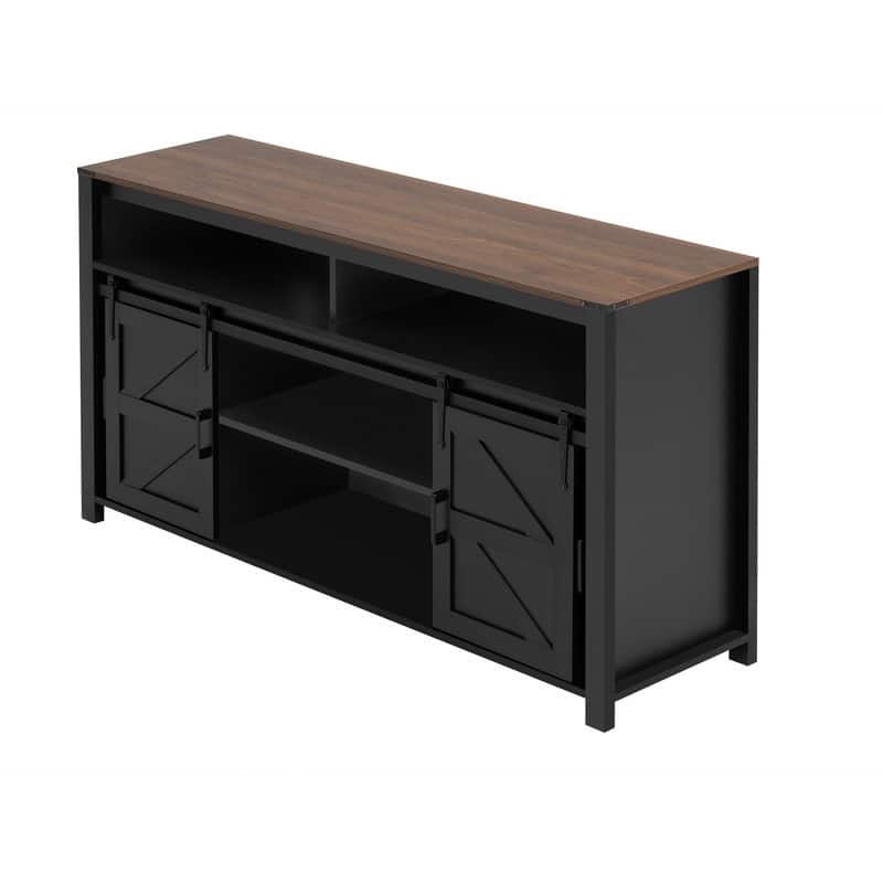 Farmhouse 59.3" Sideboard Buffet with Sliding Barn Doors and Open Storage for Living or Dining Spaces