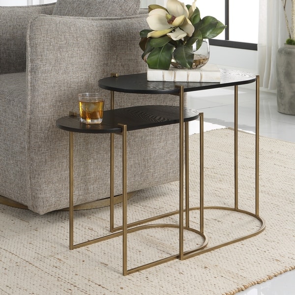 slide 2 of 5, Uttermost 22882 13.75" Wide Ash, Iron, and MDF End Table Set Black / Brass