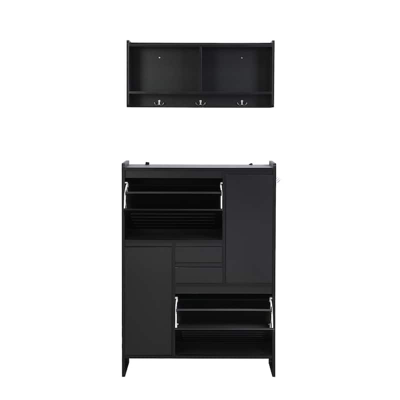 Shoe Storage Cabinet with Wall Cabinet, Breathable Flip Drawer Shoe Rack, Space-Saving Shoe Organizer Cabinet for Entryway