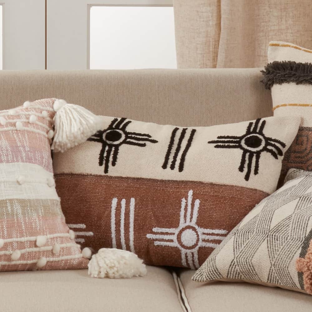 Printed and Embroidered Pillow with Two-Tone Design