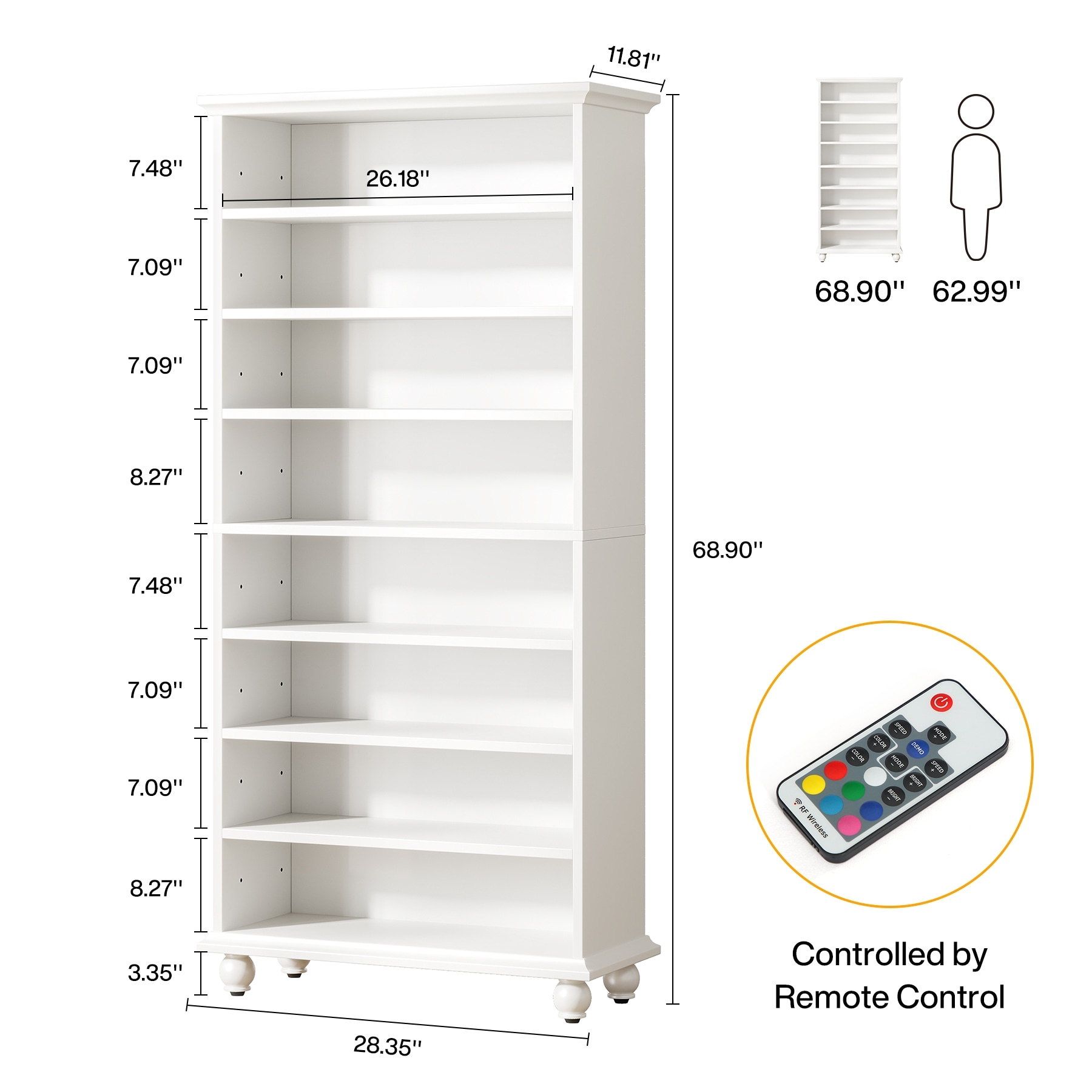 67 Inches Tall Modern Shoe Storage Cabinet with LED Light for