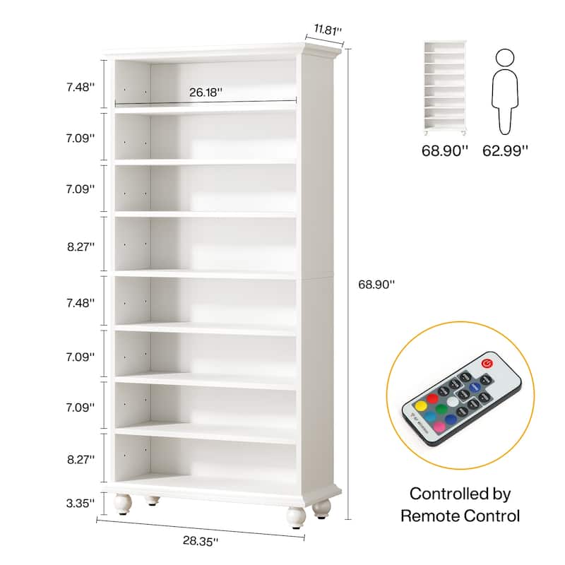 Narrow Tall Shoe Storage Cabinet with LED Lighting for Entryway - 9-Tier