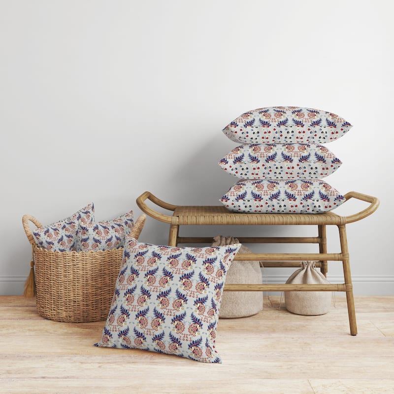 Botanical Bouquet Faux Suede Reversible Throw Pillow Silver and Blue