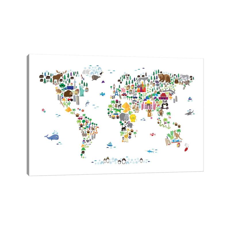 iCanvas "Animal Map of The World" by Michael Tompsett Canvas Print