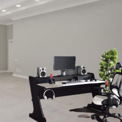 Modern 2-Drawer Gaming Desk with Spacious Design and Open Storage Compartment, Metal Frame and Wood Surface