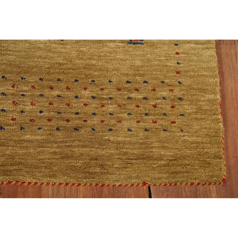 Tribal Gold Gabbeh Oriental Accent Rug Hand-Knotted Wool Carpet - 3'10"x 5'10"