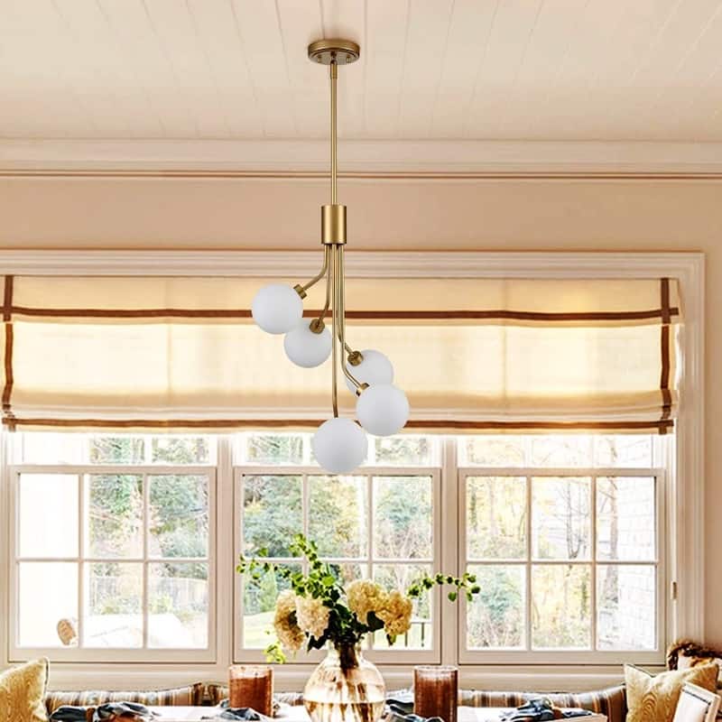 Modern Glass Globe Chandelier Brass Gold Pendant Ceiling Lights - 5" x 42"