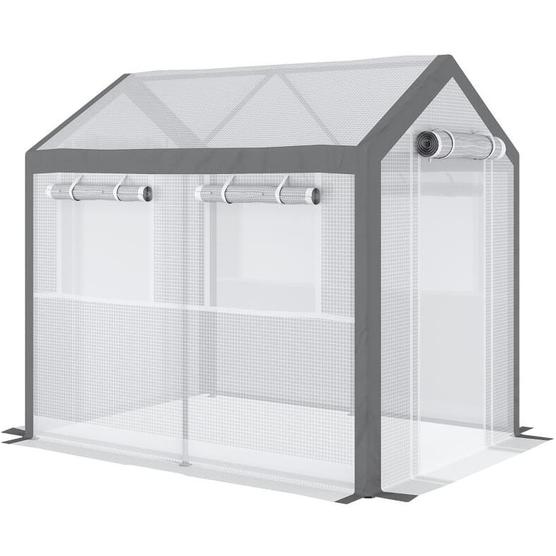 8" L Outdoor Walk-In Tunnel Greenhouse with Roll-up Windows, 2 Zippered Doors, Weather Cover - white