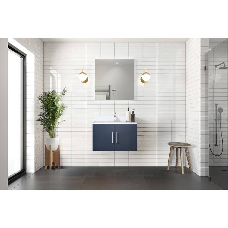 Geneva 30 in. W x 22 in. D Dark Grey Bath Vanity, Cultured Marble Top, and 30 in. LED Mirror