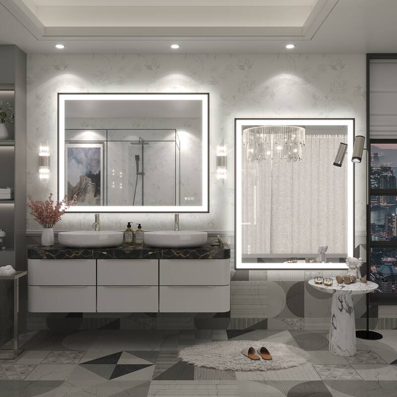 Extra Large Black Frame LED Bathroom Vanity Mirror with 3 Years Warranty and UL Certified
