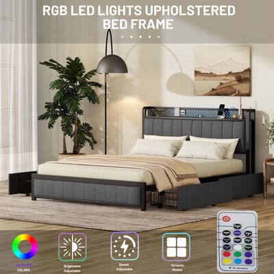 Elegant Design Queen Size Platform Bed Upholstered Bed Frame