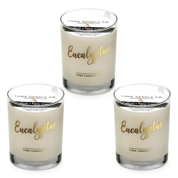 Eucalyptus Aromatherapy Scented Soy Glass Candle, Long Burn (3 Pack)