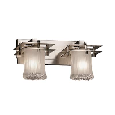 Justice Design Veneto Luce Metropolis 2-light Brushed Nickel Bath Bar, White Frosted Cylinder - Rippled Rim Shade