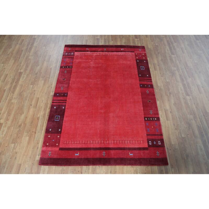 Animals Pink Gabbeh Indian Area Rug Hand-Knotted Wool Carpet - 5'3" x 7'7"