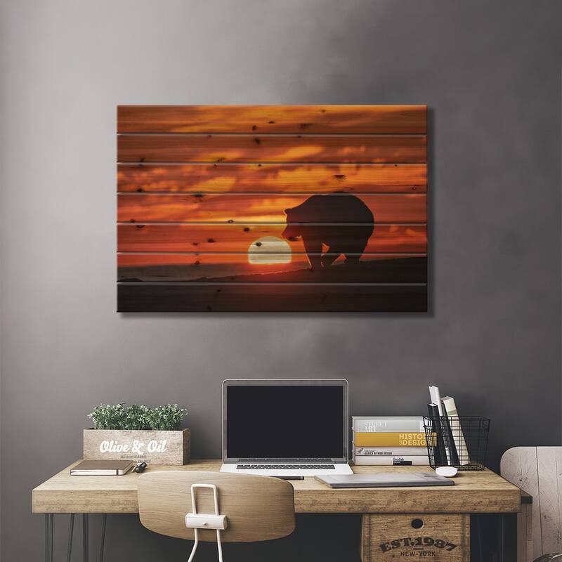 Adult Grizzly Bear On Beach, Lake Clark National Park And Preserve, Alaska, Silver Salmon Creek Print On Wood by Adam Jones