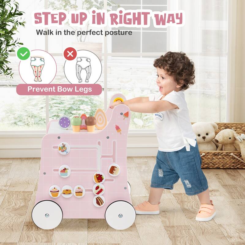 MDF Kids Walker with Toys, Storage and Rubber Wheels - 12.5" L x 14" W x 16.5" H