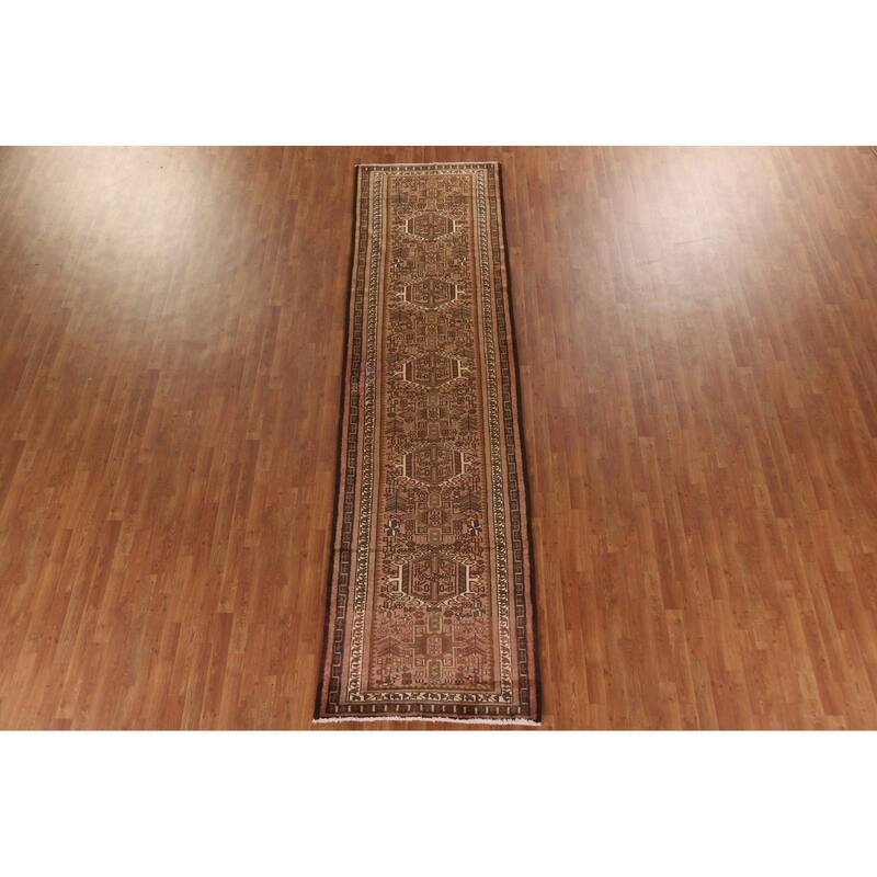 Tribal Gharajeh Persian Vintage Runner Rug Handmade Wool Carpet - 3'5"x 12'8"