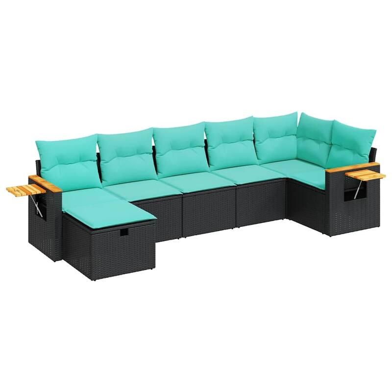 vidaXL 7 Piece Patio Sofa Set with Cushions Black Poly Rattan - 21.7 x 24.4 x 27.2