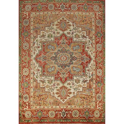 Medallion Heriz Serapi Indian Rug Hand-Knotted Wool Carpet - 7'10" x 9'8"