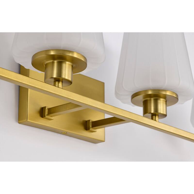 Lune 4 Light Vanity Vintage Brass Finish Etched White Glass - Vintage Brass