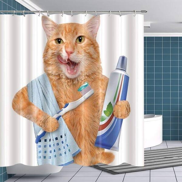 Shop Shower Curtain Morning Cat For Bathroom On Sale Overstock
