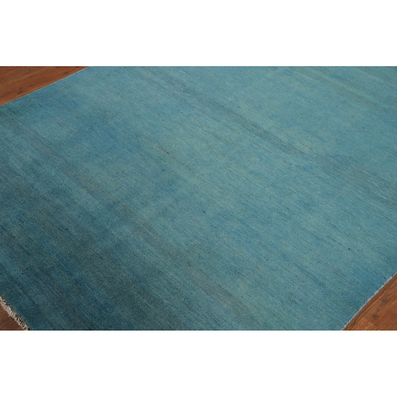 Light Blue Modern Gabbeh Oriental Area Rug Hand-Knotted Wool Carpet - 4'10" x 6'6"