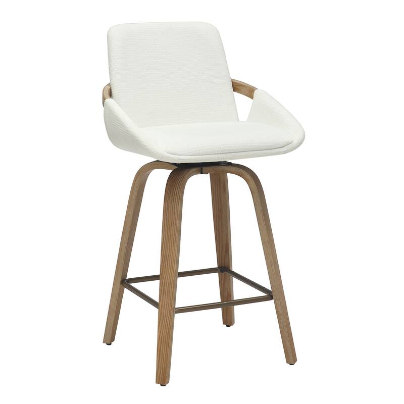 Modern Faux Leather & Bentwood 26" Counter Stool w/Swivel, Set of 2 - Ivory