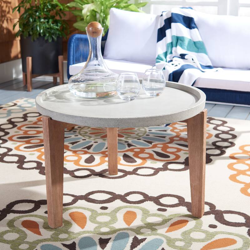 SAFAVIEH Outdoor Julina Side Table - 29Wx29Dx19H - Natural/Light Grey