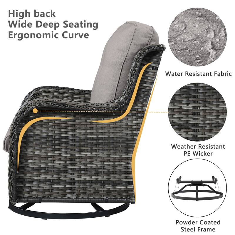 Pocassy 5-Piece Outdoor Furniture Set, Swivel chairs with Ottomans