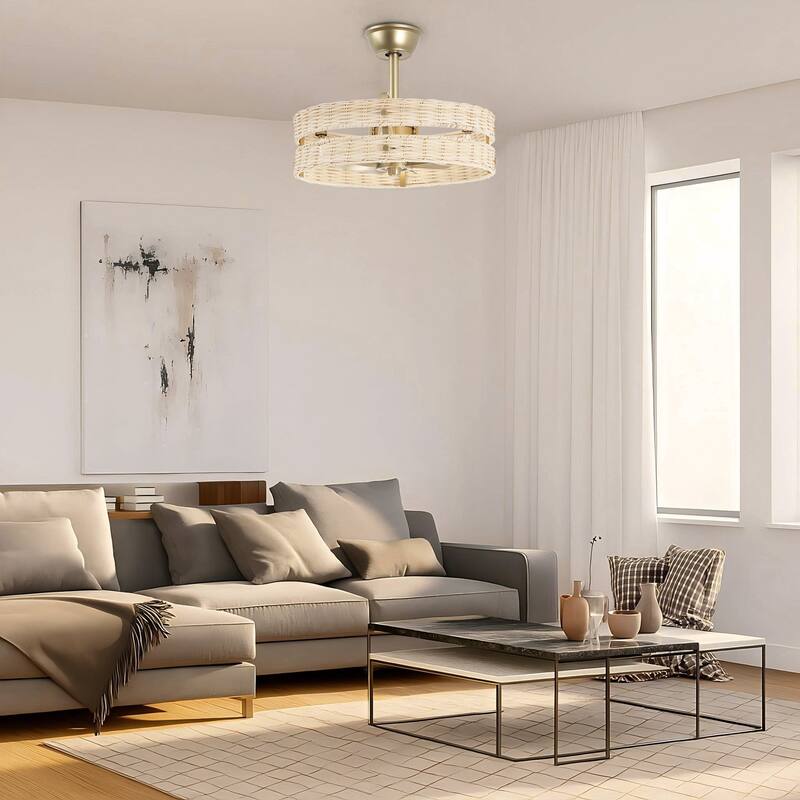 18.5" Boho Rattan Caged Ceiling Fan with Light Kit and Remote Control