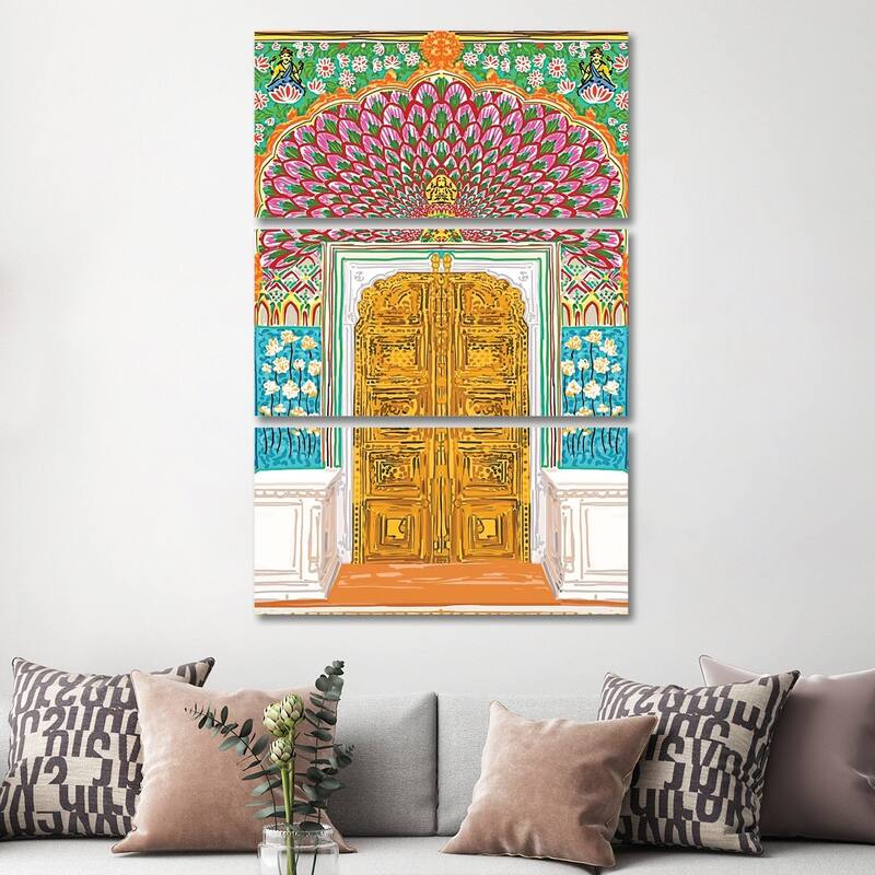 iCanvas "Jaipur Palace Front Entrance Door" by 83 Oranges 3-Piece Wall Art Set - 60x40x1.5