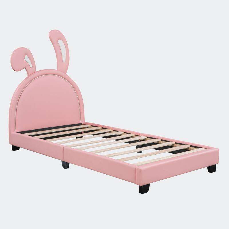 Twin Size Upholstered Leather Platform Bed
