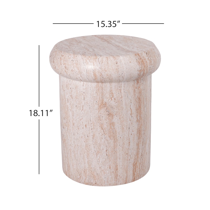 Christopher Knight Home - Lightweight Concrete Sculptural Side Table with Faux Marble Travertine Finish for Indoor & Outdoor