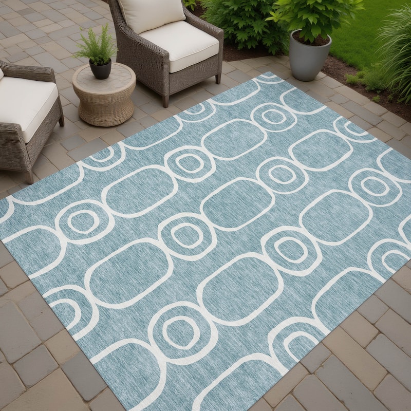 Machine Washable Indoor/ Outdoor Modern Vibe Chantille Rug - Aqua - 9' x 12'