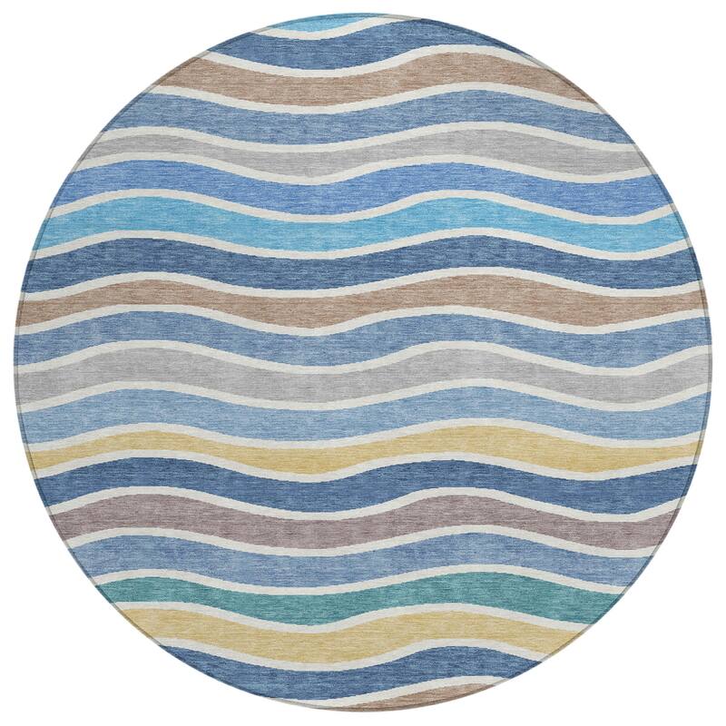 Machine Washable Indoor/ Outdoor Contemporary Stripe Chantille Rug
